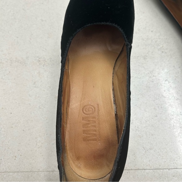 MM6 Martin Margiela Black Ostrich Embossed Velvet Wedge Shoes - Picture 11 of 12